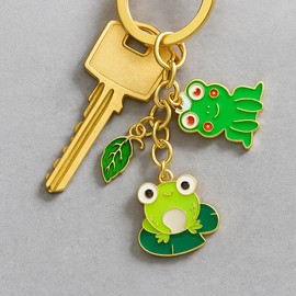 Frog Keychain - Crowned Frog & Lily Pad Key Chains for Women, Playful Leaf Bag Charms, Cute Keychains Gift for Girls Girlfriends