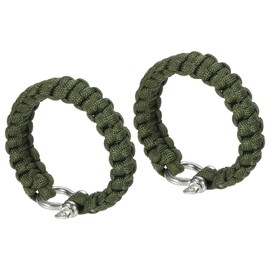 PATIKIL Survival Paracord Bracelets, 2 Pack Braided Bracelet with O-Shaped Buckle Party Favors Camping Gifts Outdoor Wraps for Men, Army Green