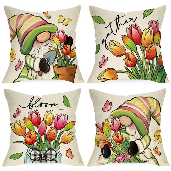 Ussap Spring Summer Gnome Decorative Throw Pillow Covers 20 x