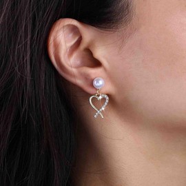 TseenYi Heart Rhinestone Crystal Dangle Earrings Gold Pearl Studs Earrings CZ Heart Drop Hoop Earrings Love Heart Cz Sparkly Earrings Shine Weddings Earrings Jewelry for Women and Girls
