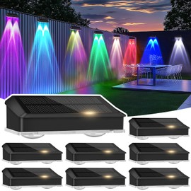 echosari 8 Pack Solar Fence Lights Outdoor Waterproof Color Changing 100 Lumen Ultra Bright Auto ON/Off for Backyard Patio Railing Porch Step (3000K-6500K & RGB)