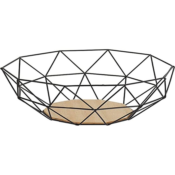 Gusta Fruit Basket Made from Black Metal with Wooden Base