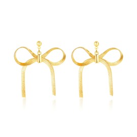 Apsvo Gold Bow Earrings for Women, Drop Dangle Bow Earings Tassel Dangly Chain Earrings Bow Ribbon Jewelry
