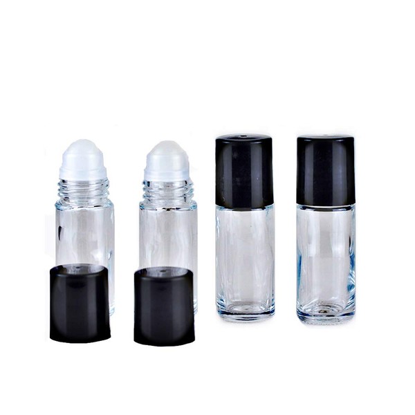 Constore 4 PCS 30ML Deodorant Glass Roller Bottles with Plastic Roller Ball Black Cap Leak-Proof Massage Roll On Bottles Containers