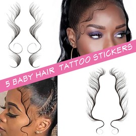 Superhairpieces 5 Styles Black Baby Hair Tattoo Stickers Waterproof Sweatproof Realistic Hair Edges Tattoo Curly Hair Salon DIY Hairstyling Long-Lasting Hair Tattooing Template Transfers for Women Girls