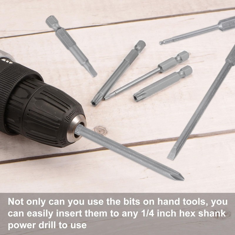 sourcing map 6pcs Square Screwdriver Bit Set SQ1.0/SQ2.0/SQ2.74/SQ3.0/SQ4.0/SQ5.0 S2 Steel