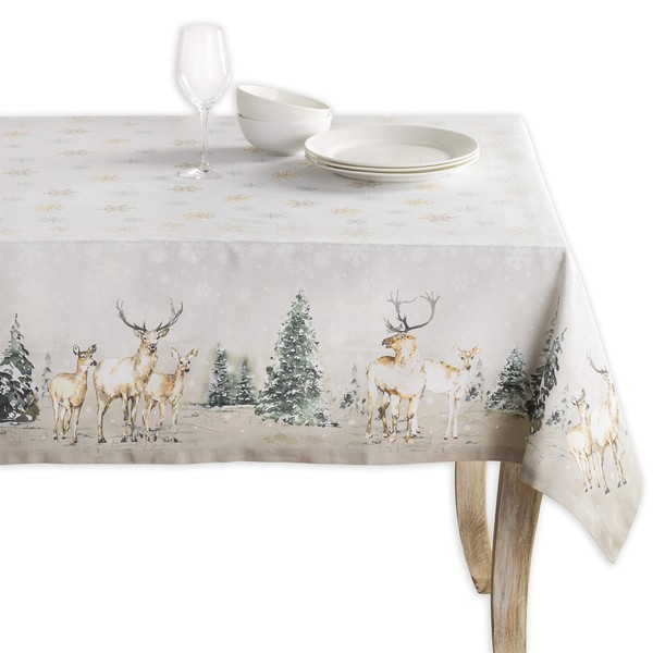 Maison d' Hermine Deer in The Woods 100% Cotton Tablecloth for Kitchen Dining | Tabletop | Decoration | Parties | Weddings | Thanksgiving/Christmas (Square, 54 Inch by 54 Inch).