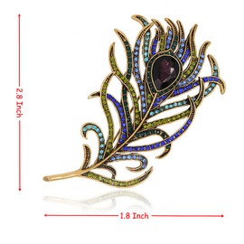 Reizteko Vintage Peacock Feather Crystal Rhinestones Teardrop Plume Brooch Pin (Purple)