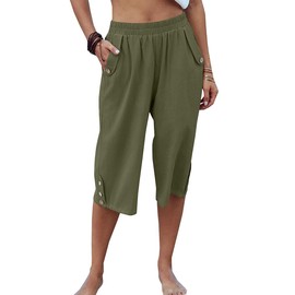 Veatzaer Summer Pants Women Light Crop Pants BreathableYoga Pajama Crop PantswithPockets(Green,M)