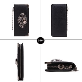 Ecohaso Skull Purses for Women, Zip Around Goth Wallet Large Capacity Long Purse Credit Card Clutch Wristlet for Women (Black)