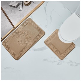 GC GAVENO CAVAILIA Memory Foam Bath Mat Non Slip - Extra Soft Highly Water Absorbent Bathroom Mat Sets 2 Piece - Greek Toilet Rug (50 x 80 cm) & Pedestal Set (50 x 40 cm) - Washable - Natural