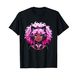 Anime and Music Black Girl Anime Merch Afro African American T-Shirt