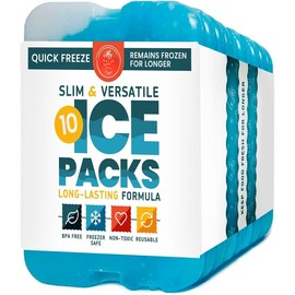 Ice Packs for Lunch Boxes & Coolers - Freezer Packs - Original Cool Pack | Cooler Accessories for Beach, Camping & Fishing | Slim & Long-Lasting Reusable Ice Pack for Cooler - Color: 10 Pack