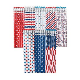 Patriotic Patterns Pencil Bulk Assortment - 72 Pencils - Fourth of July School Supplies