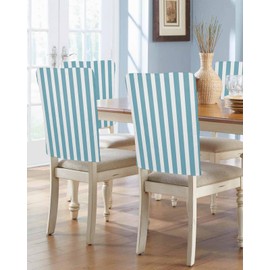 Wowouhiya Aqua Striped Chair Covers Set of 4 for Dining Room, Blue White Stripes Chair Back Cover, Modern Farmhouse Removable Kitchen Chair Slipcovers Seat Protector for Party Banquet Decorations
