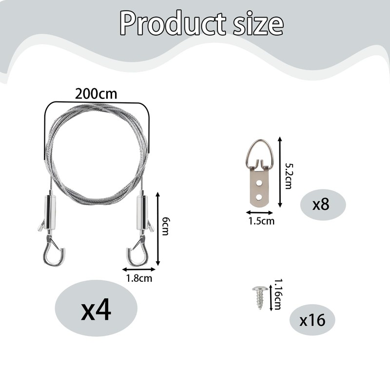 4 Sets Picture Hanging Kit, Supports up to 50lbs Include