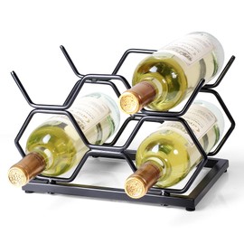 Drincarier Countertop Wine Rack - 5 Bottle Freestanding Modern Gold Metal Small Wine Rack - Tabletop Wine Holder Stand for Cabinet, Pantry, Wine Bottle Storage