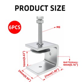 7/8 Inch Stainless Steel Heavy-Duty Clamp, Stainless Steel C-Shaped Clamp with 0.63-inch Opening, Suitable for Woodworking Bonding, Cutting and Installation. 4pcs