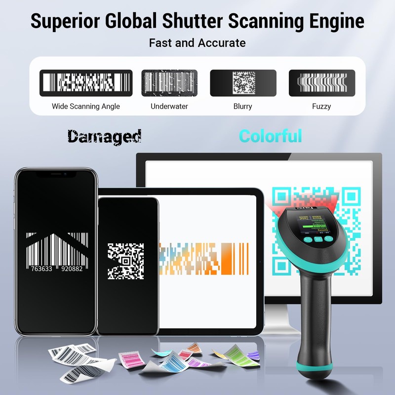 Tera Barcode Scanner Wireless 2D QR with Stand: Digital Setting