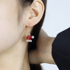 Christmas Hat Dangle Stud Earring Holiday Party Drop Earrings Cubic Zirconia Crystal Santa Hats Earring Cute Christmas Costume Jewelry for Women Winter Art Deco Xmas Festive Jewelry Classical Ornament Accessories