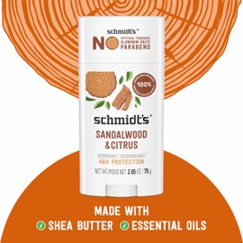 Schmidt's Schmidt's Aluminum-Free Vegan Deodorant Sandalwood & Citrus 2 Count for Women and Men, with 24 Hour Odor Protection, Natural Ingredients, Cruelty-Free, 2.65 oz