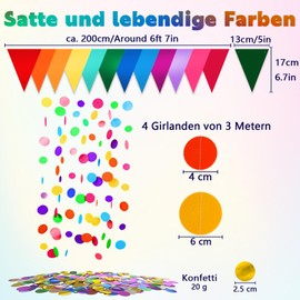 YBwanli Party Decoration Garland Streamers, Confetti Colourful, Fancy Dress Decoration, Decoration for School Garden Party, Birthday, Super Combination, Colourful Decoration with Multiple Elements