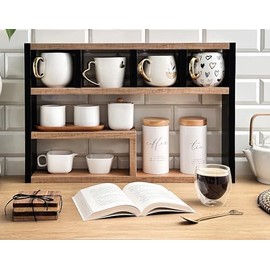 Spice Rack for Kitchen - Stand for Spices & Cups | Practical Organiser for Worktop & Kitchen Utensils | Oak + Black