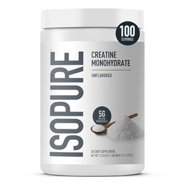 Isopure Monohidrato de creatina en polvo 100 puro, sin azcar, sin sabor, 0.18 oz de monohidrato de creatina por porcin, 1.1 libras, 100 porciones (el 