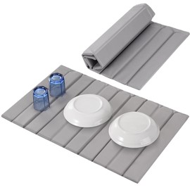 Oxydrily Stone Drying Mat for Kitchen Counter Foldable, Stain-Resistant PU Leather, Absorbent Diatomaceous Earth Bath Mat, Collapsible Quick Dry Stone Dish Drying Mat Large for Countertop 23" x 15.3"