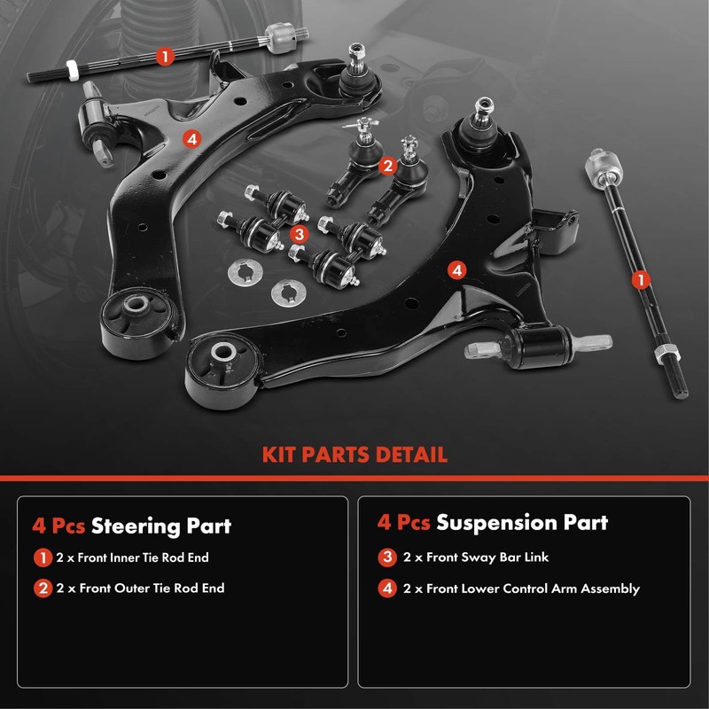 A-Premium Set of 8, Front Lower Control Arm, Sway Bar