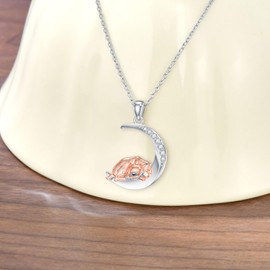 LWXIE Diamond Deer Necklace for Women 925 Sterling Silver Sleeping Deer on the Moon Pendant Necklace with Lab Grown Diamond Jewelry Gifts