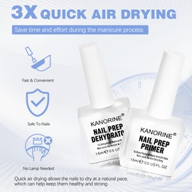 Kanorine Nail Primer & Dehydrator Set 15mlx2, Acid Free Natural Nail Prep Dehydrate & Bond Primer Kit, Acrylic Nail Supplies Primer Nail Tech Must Haves Set