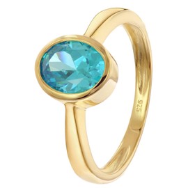 trendor 68950 Women's Ring 925 Silver Gold-Plated with Synthetic Blue Topaz Beautiful Jewellery for Women, Elegant Accessory and Great Gift Idea, Sterling Silver, Topaz