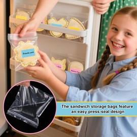 Palksky Food Storage Bags for Uncrustable Sandwich, 200 Pcs Freezer Containers for Crustless Sandwich with 500Pcs Stickers, Lunch Box and Bento Box Supplies