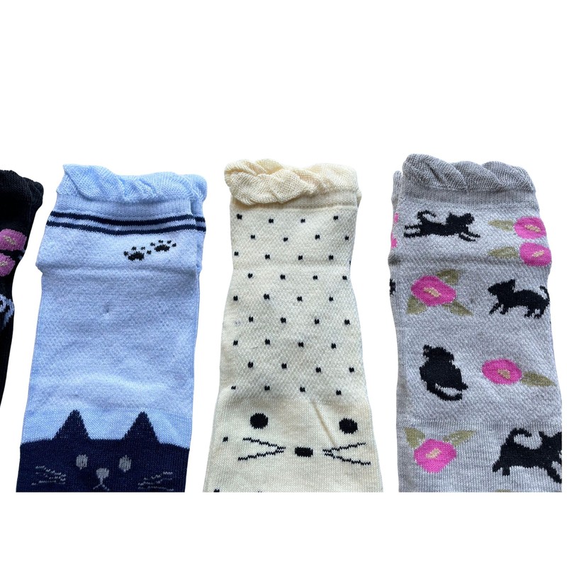 [Mode Select] P07 Women's Tabi Socks, Cute, Cat Pattern, Cotton