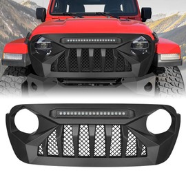 AMERICAN MODIFIED Grill Grille Front Cover Compatible with 2018-2021 Jeep Wrangler JL Gladiator JT, ABS (JL Demon Grill w/ LED)