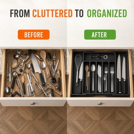 Expandable Silverware Drawer Organizer Tray, BPA-Free PP