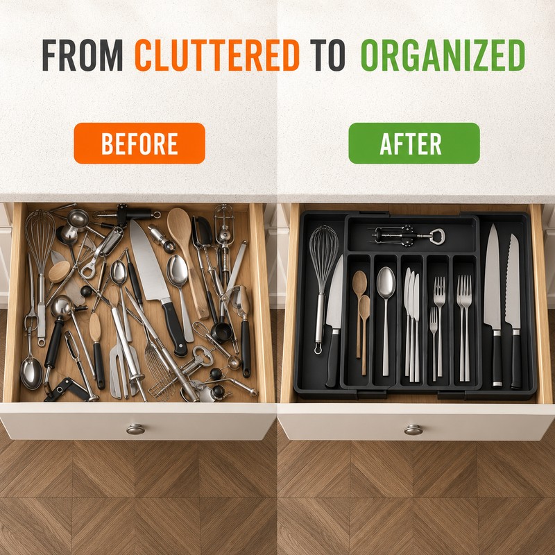 Expandable Silverware Drawer Organizer Tray, BPA-Free PP