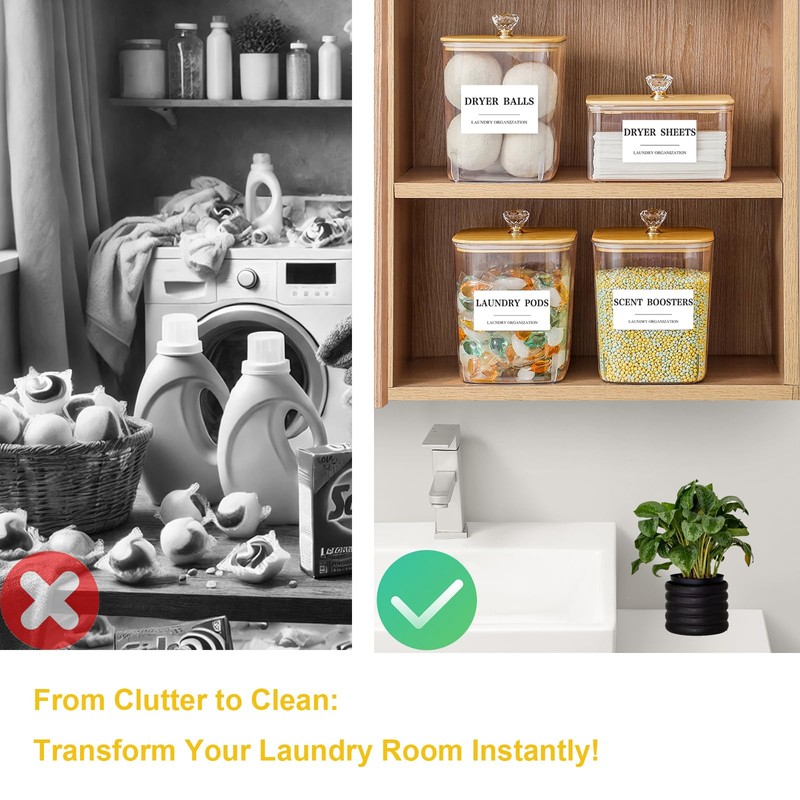 4 Pack Clear Laundry Pods Container & Dryer Sheet Holder