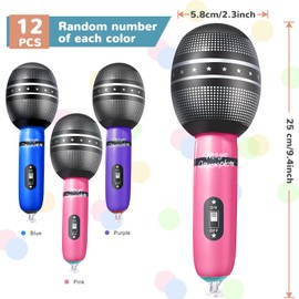 Zhanmai 12 Pieces Inflatable Microphones for Kpop Birthday Party Blow up Fake Microphone Prop Toy for Rock Star Musical Singer Concert Karaoke 80s 90s Movie Party Supplies (Vibrant Color)