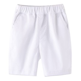 BINIDUCKLING Boys Summer Elastic Waist Shorts - School Uniforms Pull-on Shorts for 4-16 Years, White