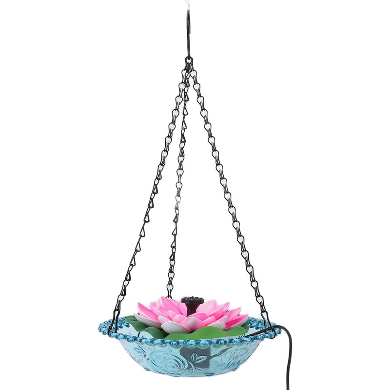 Solar Hanging Bird Bath with Flower Leaf Design, Plastic Bird