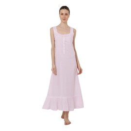 Miss Lavish London Women’s Cotton Nightgown – Victorian Style Sleeveless Maxi Nightdress with Lace Trim – Long Cotton Nightie for Ladies – Plus Size Summer Sleepwear & Loungewear – Pink