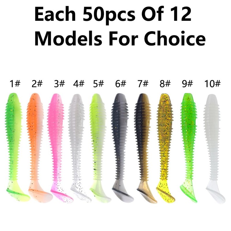 50Pcs Soft Plastic Lures 4# Paddle Tail Swimbaits Lures Shad