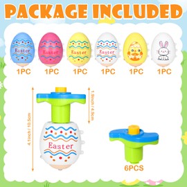 SERTAS 6 Pcs Easter Spinning Tops,LED Light Up Eggs Singing Party Favors,Easter Basket Stuffers Gifts (Animal/Stripe)