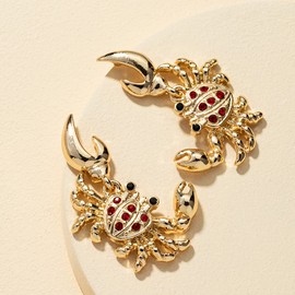 18k Gold Zircon Crab Stud Earrings for Women Fashion Cute Red Sea Crab Drop Earrings Marine Animal Jewelry (Gold)