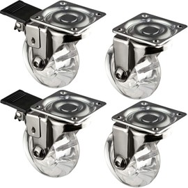 Gedotec Designer Furniture Castors with Brake, Set of 4, Transport Castors Rubber Castors, Small, Castors Diameter 50 mm, Furniture Transport Device Castors for Screwing, Load Capacity 150 kg, Swivel