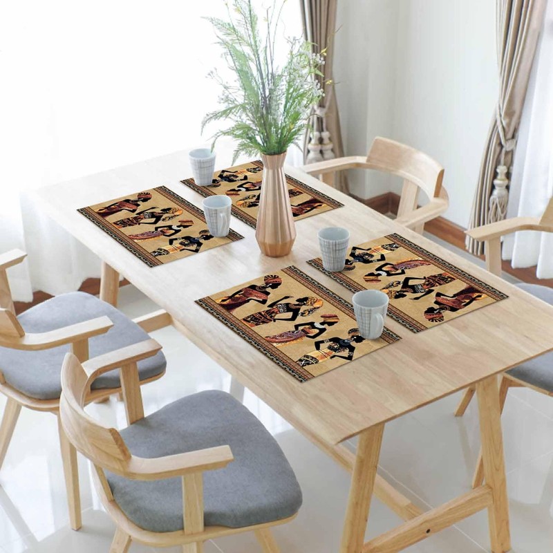 Black Women Placemats Set of 6, African Ethnic Dress Tribal