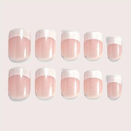 BABALAL White French Tip Nails - Short Press On Nails, 24Pcs Nude Square Soft Gel Nail Tips, Full Cover Stick on Nails Supplies Acrylic Artificial Nails for Women DIY Squoval Nails Art Decoration