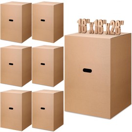 Fullhawl 6 Pack Large Moving Boxes with Handles 18 x 18 x 28 Inches Kitchen Corrugated Moving Boxes Double Wall Heavy Duty Cardboard Packing Box for Packing Shipping Mailing Garage Storage
